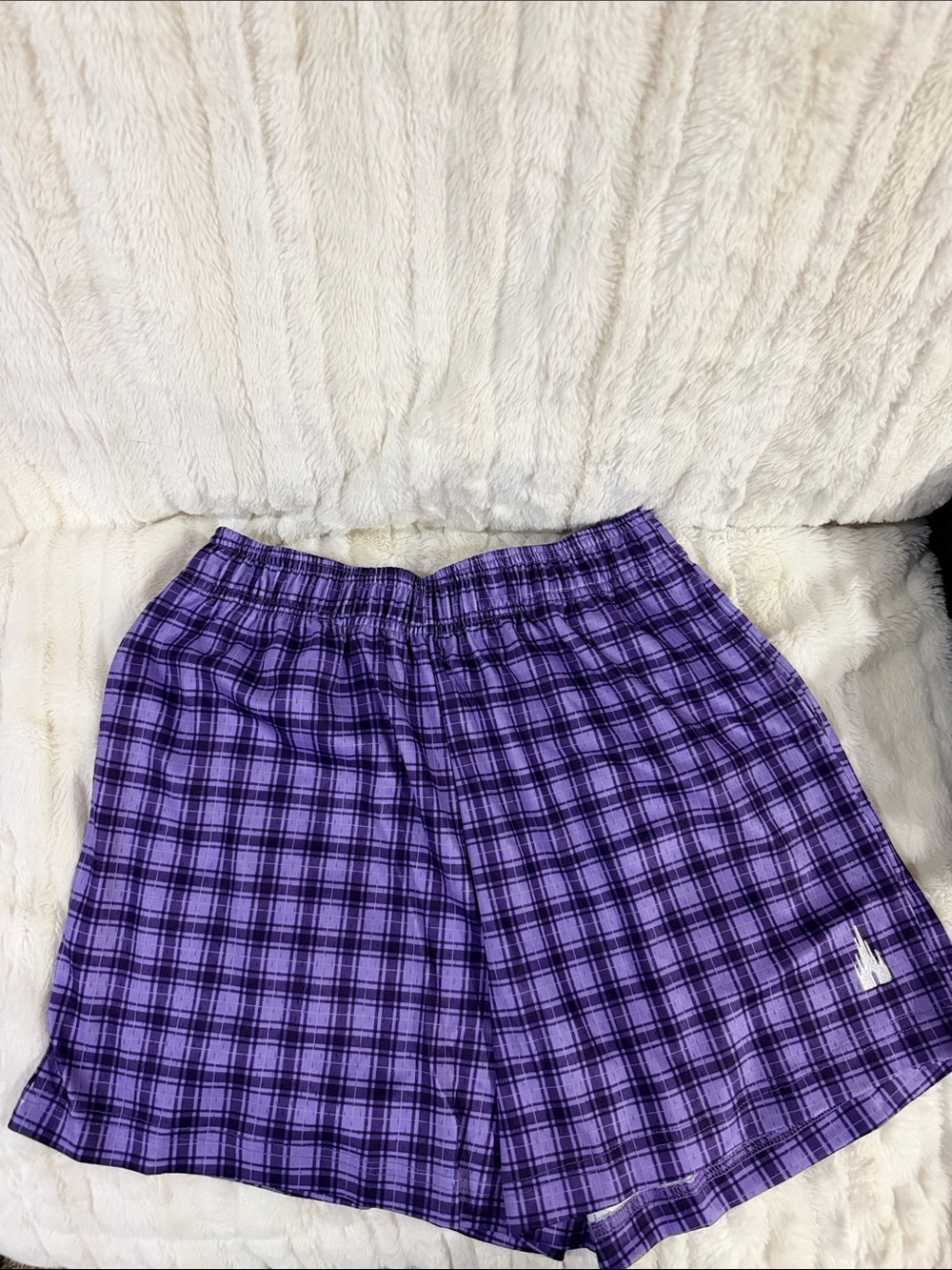 Purple Plaid Elastic Waist Shorts
